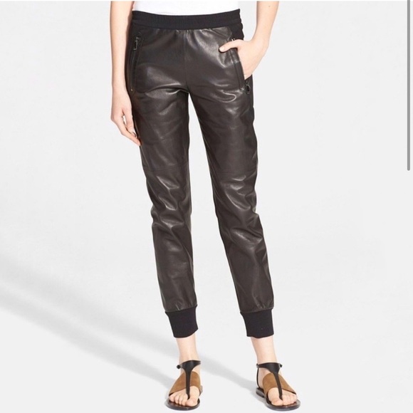 Vince Pants - Vince Black Genuine Leather Crepe Mixed Media Jogger Pants
Trousers Small